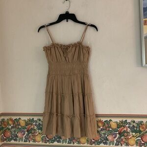 Trixxi Beige/Tan Smocked Tiered Mini Dress